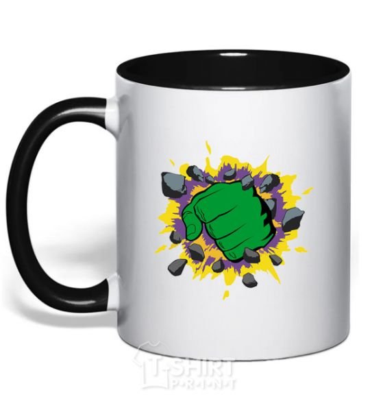 Mug with a colored handle Hulk smashing black фото