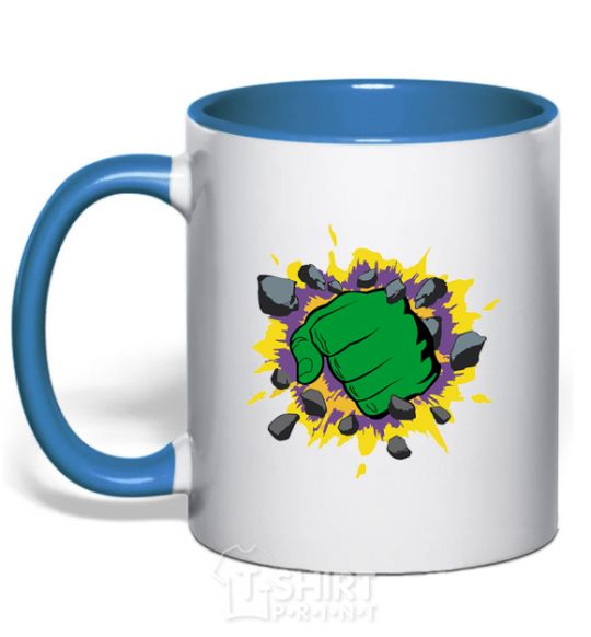 Mug with a colored handle Hulk smashing royal-blue фото