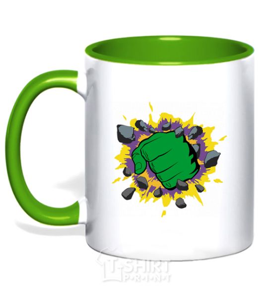 Mug with a colored handle Hulk smashing kelly-green фото