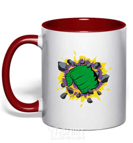 Mug with a colored handle Hulk smashing red фото