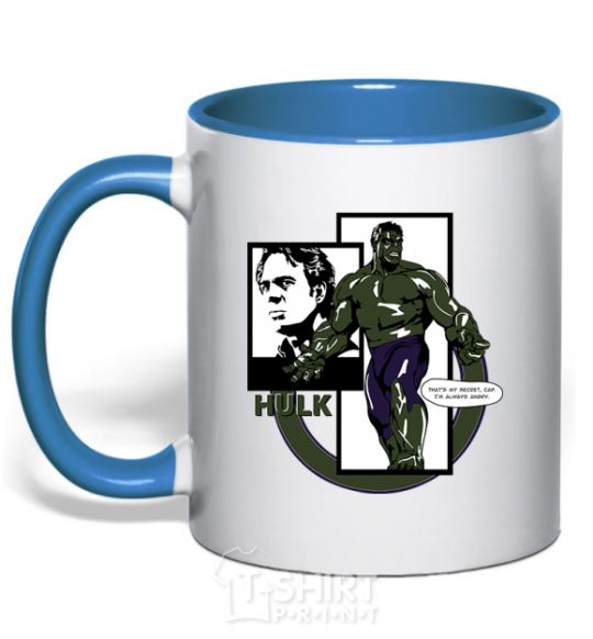 Mug with a colored handle Hulk superhero royal-blue фото