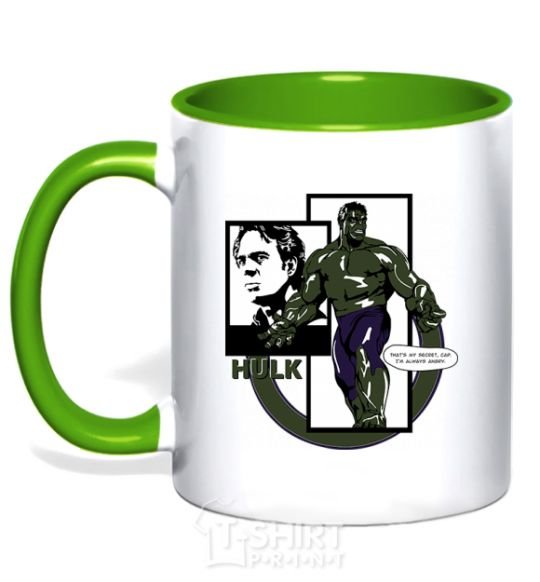 Mug with a colored handle Hulk superhero kelly-green фото