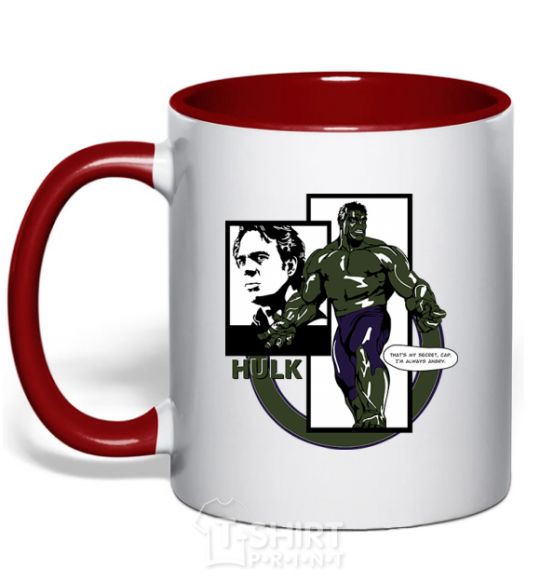 Mug with a colored handle Hulk superhero red фото