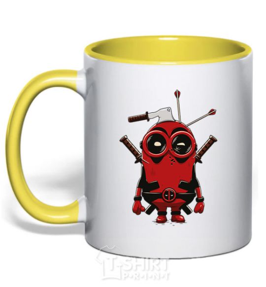 Mug with a colored handle Deadpool minion yellow фото