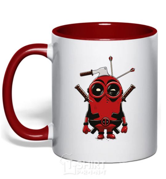 Mug with a colored handle Deadpool minion red фото