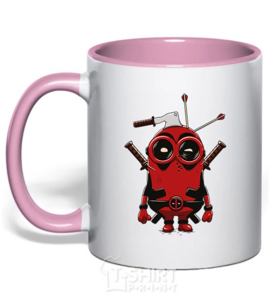 Mug with a colored handle Deadpool minion light-pink фото