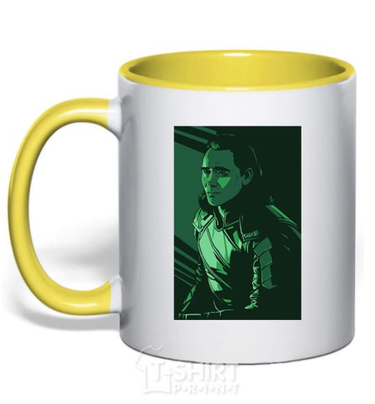 Mug with a colored handle Loki geometry yellow фото