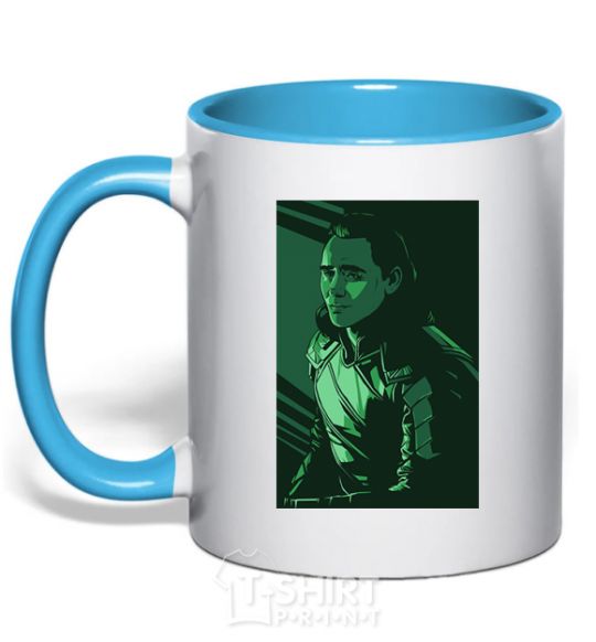 Mug with a colored handle Loki geometry sky-blue фото