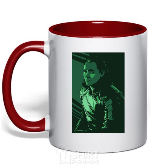 Mug with a colored handle Loki geometry red фото