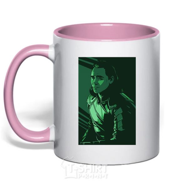 Mug with a colored handle Loki geometry light-pink фото