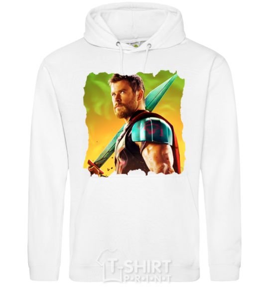Men`s hoodie Thor with a sword White фото