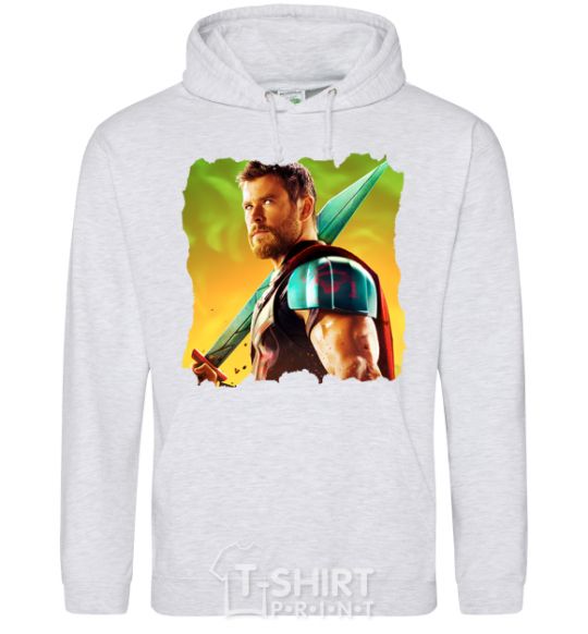 Men`s hoodie Thor with a sword sport-grey фото