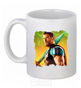 Ceramic mug Thor with a sword White фото