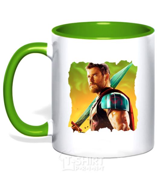 Mug with a colored handle Thor with a sword kelly-green фото