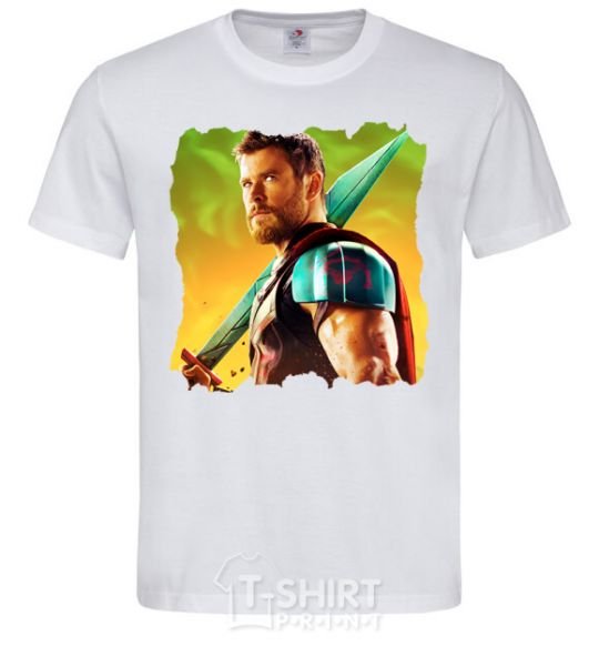 Men's T-Shirt Thor with a sword White фото