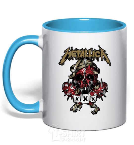 Mug with a colored handle Metallica XXX sky-blue фото