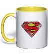 Mug with a colored handle Broken logo Superman yellow фото