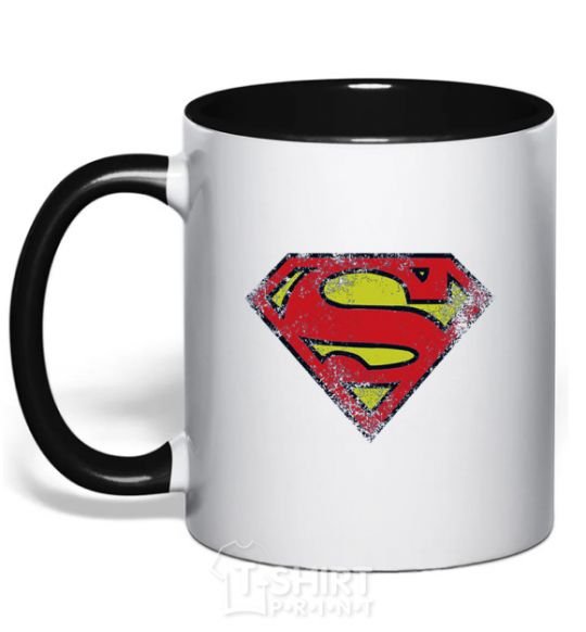 Mug with a colored handle Broken logo Superman black фото