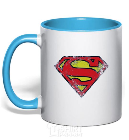 Mug with a colored handle Broken logo Superman sky-blue фото