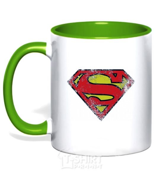 Mug with a colored handle Broken logo Superman kelly-green фото