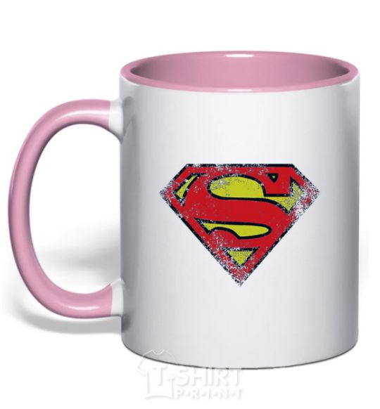 Mug with a colored handle Broken logo Superman light-pink фото