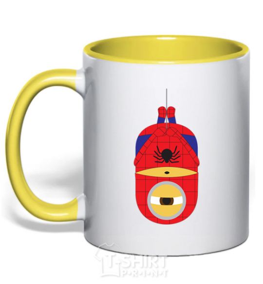 Mug with a colored handle Spiderman minion yellow фото