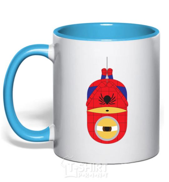 Mug with a colored handle Spiderman minion sky-blue фото