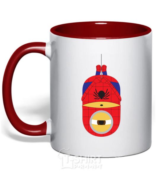 Mug with a colored handle Spiderman minion red фото