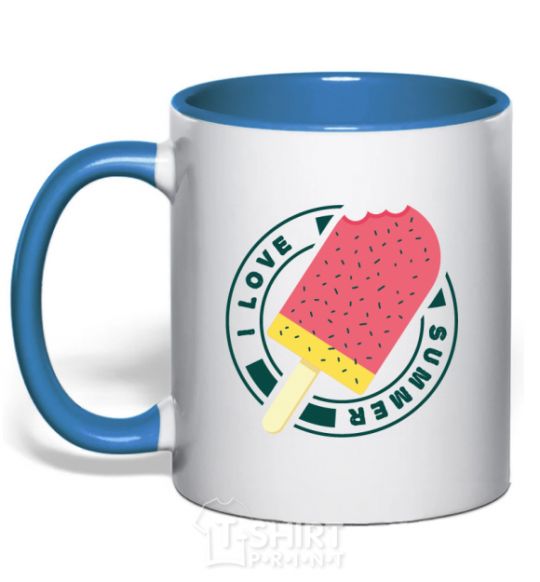 Mug with a colored handle I love summer royal-blue фото