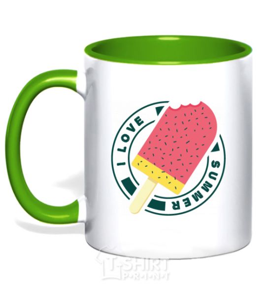 Mug with a colored handle I love summer kelly-green фото