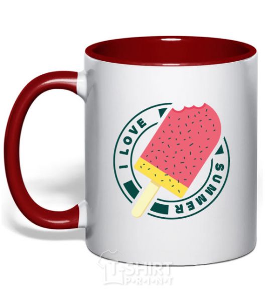 Mug with a colored handle I love summer red фото