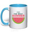 Mug with a colored handle The best summer sky-blue фото