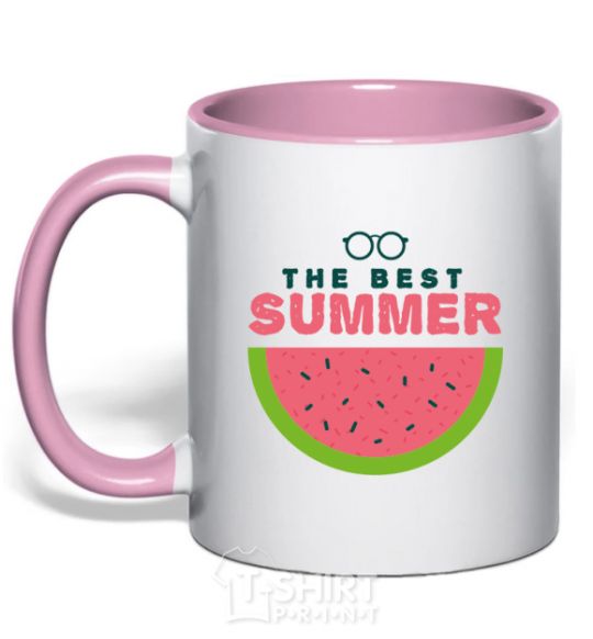 Mug with a colored handle The best summer light-pink фото