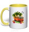 Mug with a colored handle Surf bus yellow фото