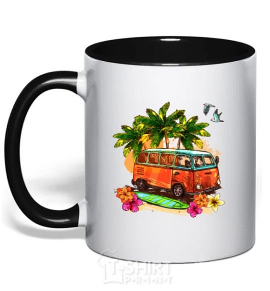 Mug with a colored handle Surf bus black фото