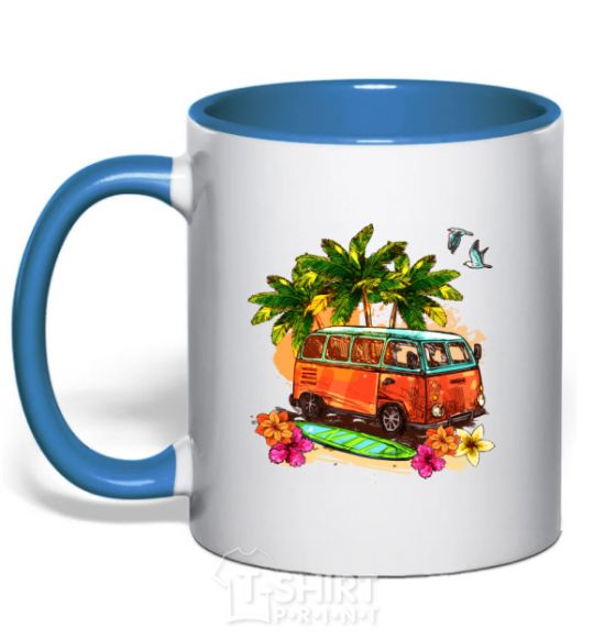 Mug with a colored handle Surf bus royal-blue фото