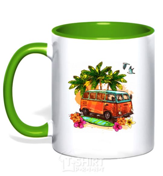 Mug with a colored handle Surf bus kelly-green фото