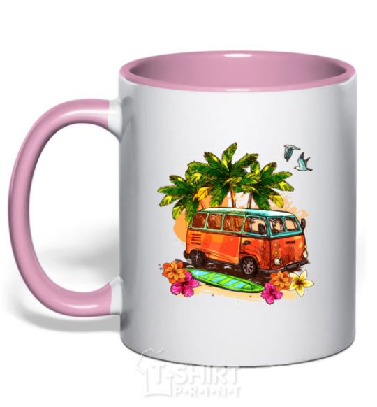 Mug with a colored handle Surf bus light-pink фото