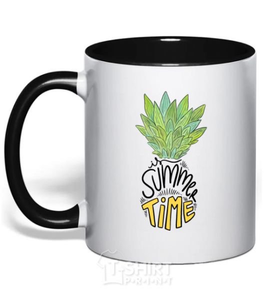 Mug with a colored handle Pineapple is summer time black фото