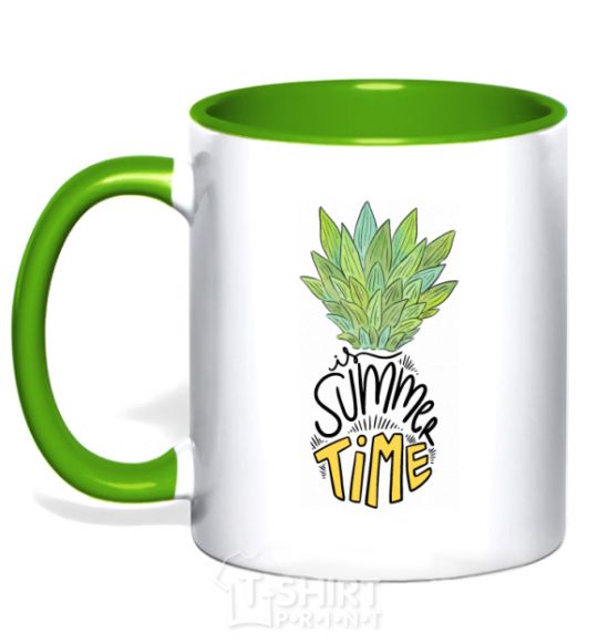 Mug with a colored handle Pineapple is summer time kelly-green фото