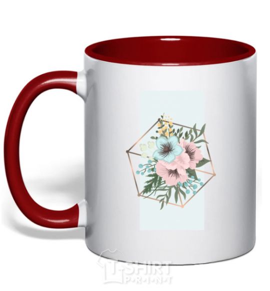 Mug with a colored handle Unique flowers red фото