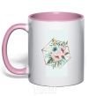 Mug with a colored handle Unique flowers light-pink фото