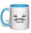 Mug with a colored handle Free spirit sky-blue фото