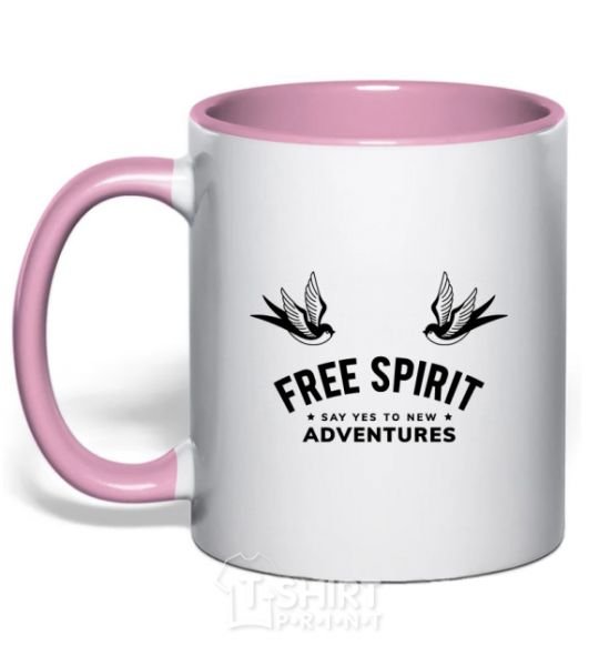 Mug with a colored handle Free spirit light-pink фото