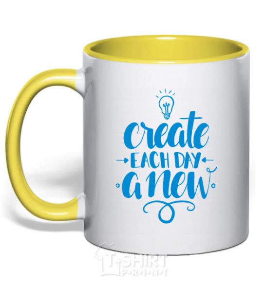 Mug with a colored handle Create each day a new yellow фото