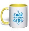 Mug with a colored handle Create each day a new yellow фото