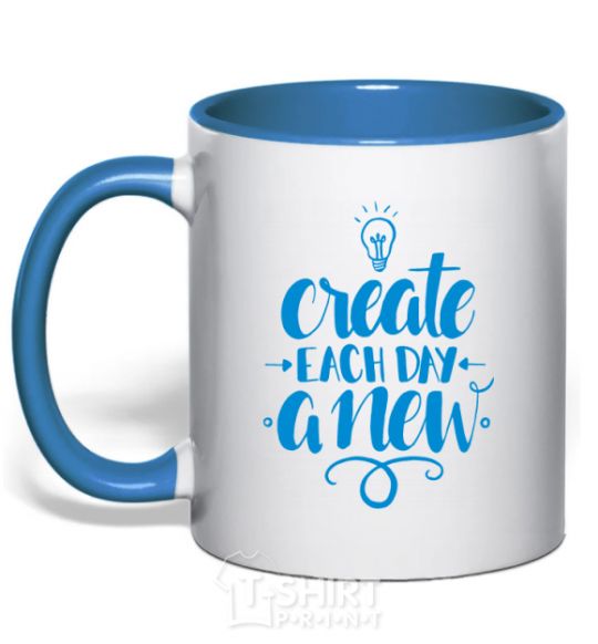 Mug with a colored handle Create each day a new royal-blue фото