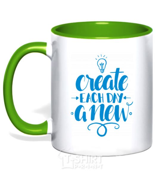 Mug with a colored handle Create each day a new kelly-green фото