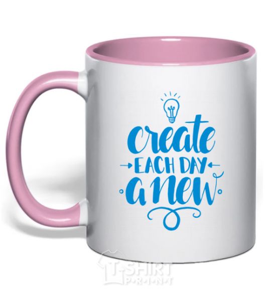 Mug with a colored handle Create each day a new light-pink фото