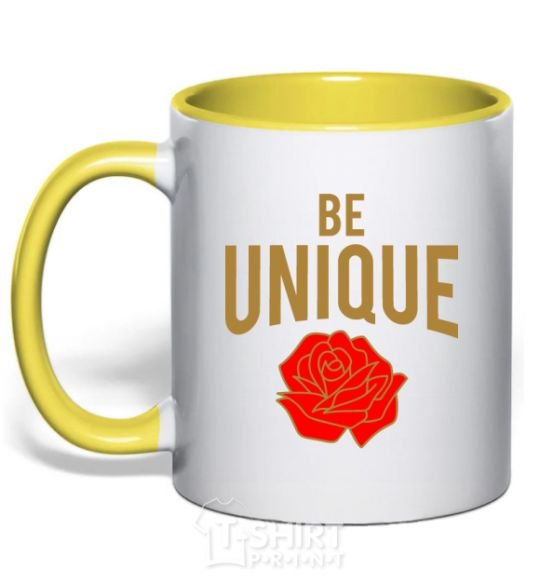 Mug with a colored handle Be unique yellow фото